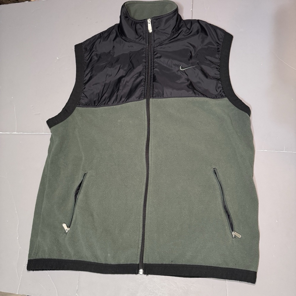 Nike Sportswear Vest Mens XL Fleece Full Zip Y2k Gray Tag Green Black